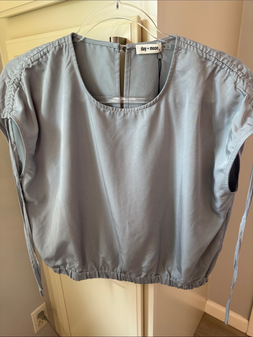 Day + moon Women's Light Blue Short Sleeve Blouse size medium. Oversized